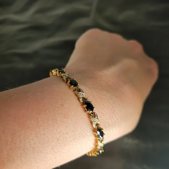 Sold...Vintage Sterling Silver Tennis Bracelet Diamond & Sapphire X's & O's 7 in - Picture 8 of 15